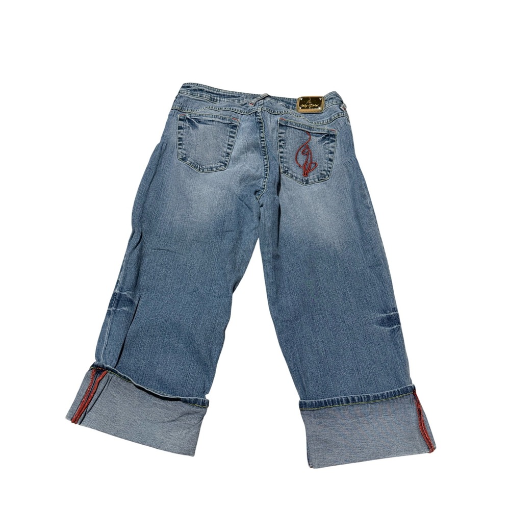 VTG Baby Phat Capri Jeans Womens 13 Blue Denim Embroidered Cuffed Y2K McBling
